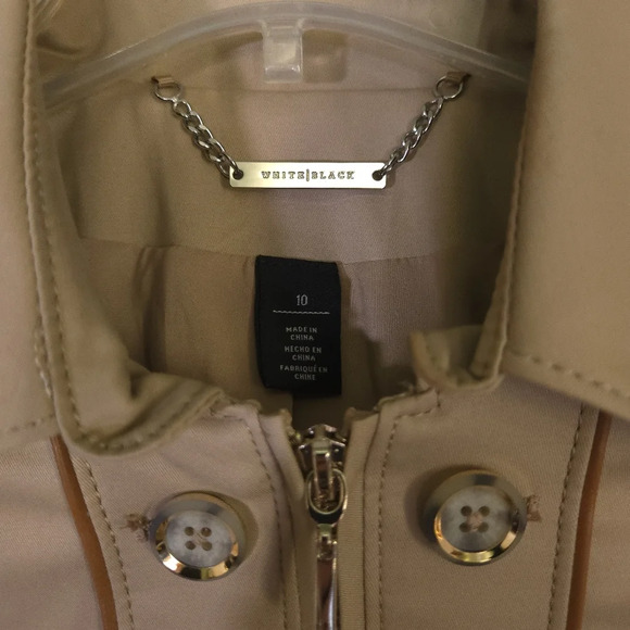 White House Black Market Cropped Jacket Tan‎ Size 10 Full Zip Military Steampunk - Picture 2 of 6